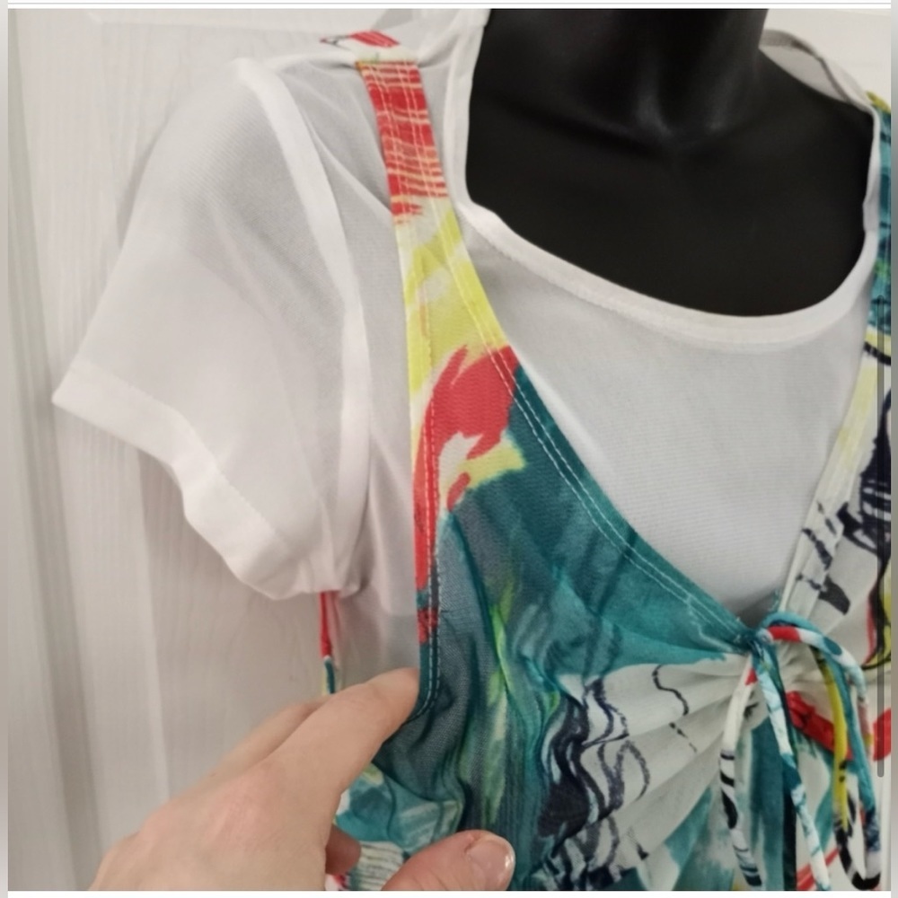 VTG-Y2K-Mesh Overlay Layered Tiered Floral dress -twofer-Sz S-coquette -EUC🌸 - Picture 9 of 13